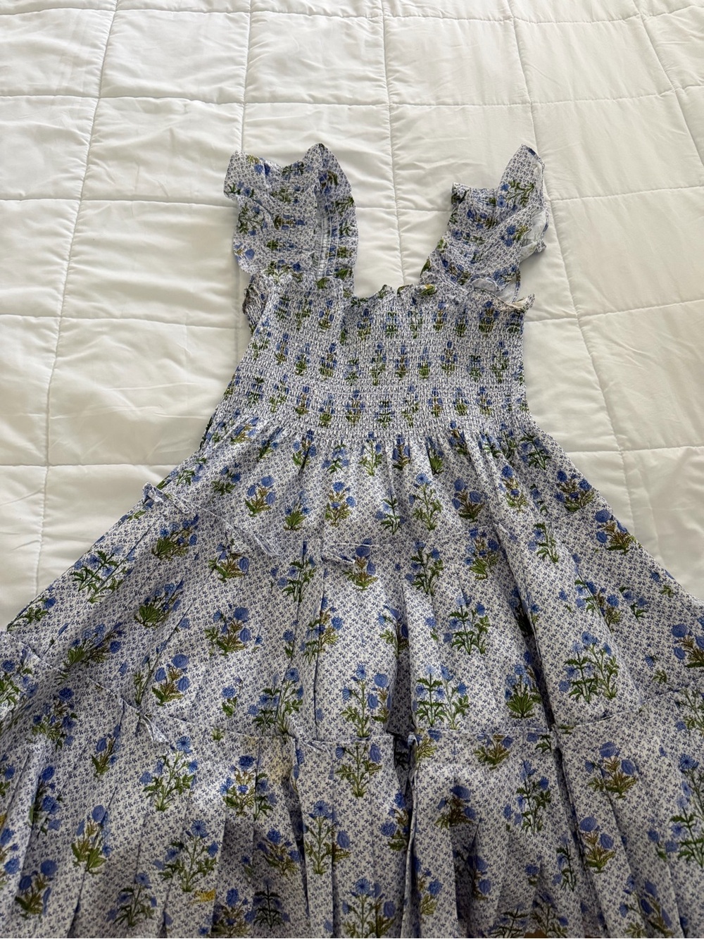 Hill House Light Blue Floral Smocked Square-Neck Mini Dress - Picture 5 of 7